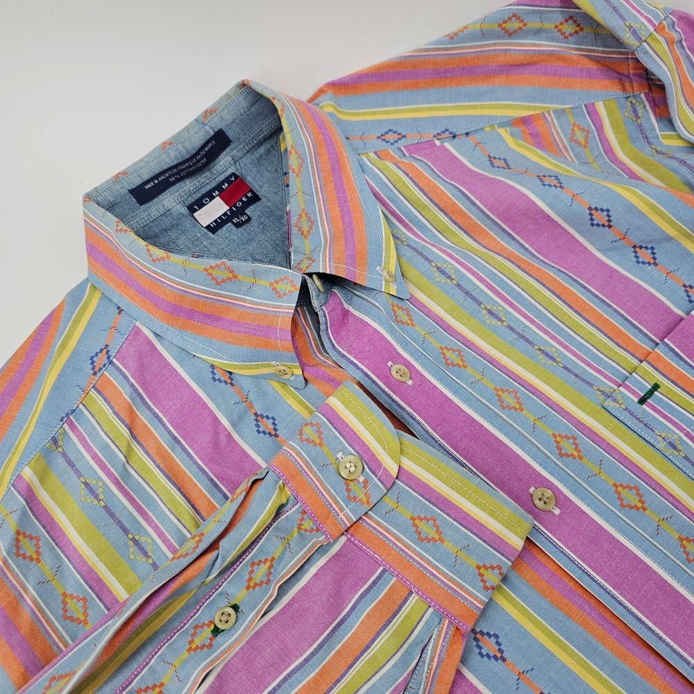 Vintage Men's Tommy Aztec Southwest Button Down Shirt Striped Size XL